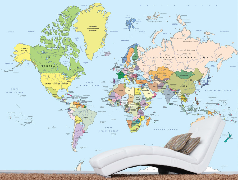 טפט - מפת עולם בגוונים בהירים