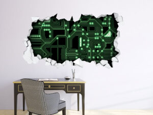 מדבקה - חור בקיר עם לוח אלקטרוני