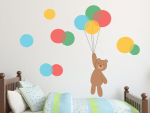 מדבקה - דובון מתוק ובלונים צבעוניים