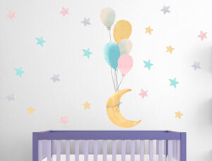 מדבקה - ירח בלונים וכוכבים