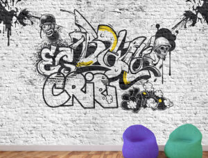 טפט - גרפיטי מגניב על קיר בריקים לבן