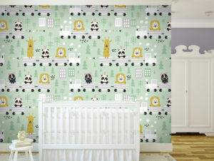 טפט - רכבת חיות על רקע ירוק