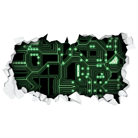 מדבקה - חור בקיר עם לוח אלקטרוני