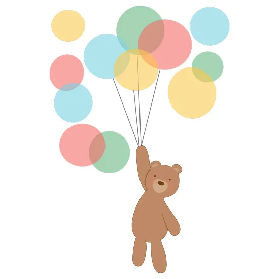 מדבקה - דובון מתוק ובלונים צבעוניים