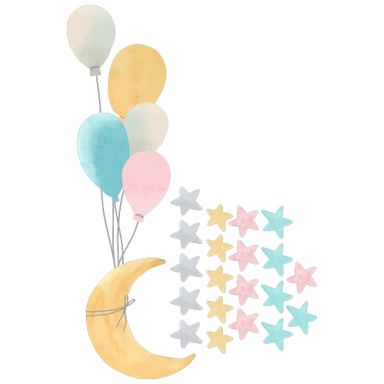 מדבקה - ירח בלונים וכוכבים