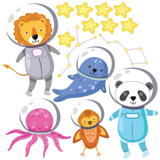 מדבקות - סט חיות אסטרונאוטיות חמודות