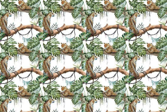 טפט - נמרים על עצים - רקע לבן