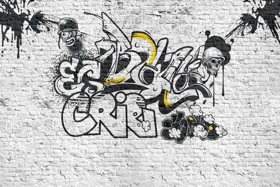 טפט - גרפיטי מגניב על קיר בריקים לבן