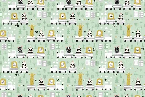 טפט - רכבת חיות על רקע ירוק