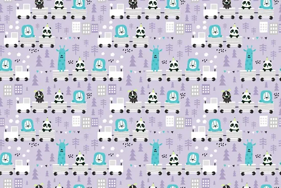 טפט - רכבת חיות על רקע סגול