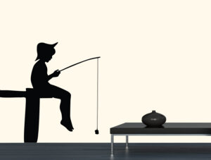 מדבקת קיר דייג עם חכה