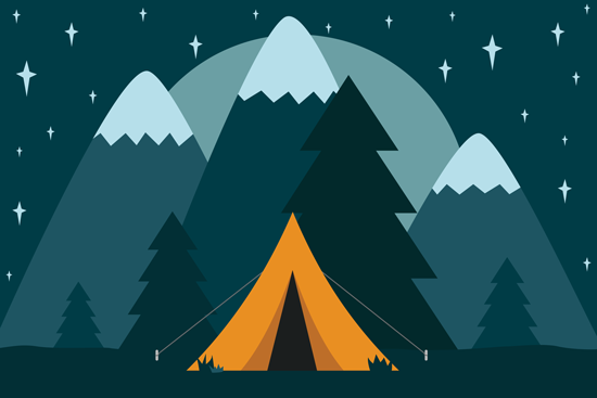 מדבקת טפט קאמפינג לילי - לילה הרים מותאם לחדרי ילדים