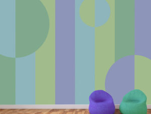 טפט - פסים ועיגולים כחול ירוק