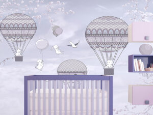 טפט | כדורים פורחים וארנבונים לבנים