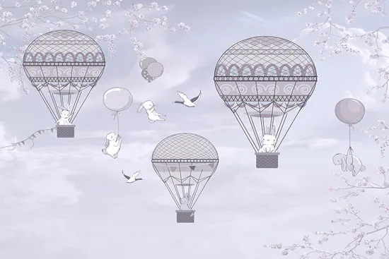 טפט | כדורים פורחים וארנבונים לבנים