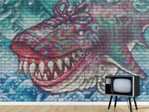 טפט בריקים - גרפיטי של כריש