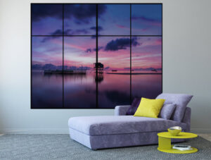 מדבקת חלון עם שקיעה סגולה