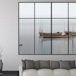 מדבקת חלון לאגם עם סירות במבוק