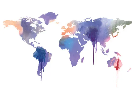 מדבקת מפת עולם עם נזילות סגולות