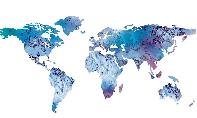 מפת עולם עם טקסטורת מים
