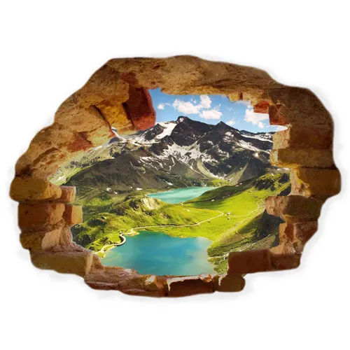 מדבקת חור בקיר להרים עם אגם