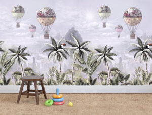 מדבקת טפט - כדורים פורחים בשמים סגולים