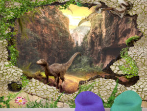 מדבקת טפט - חור בקיר דינוזאורים