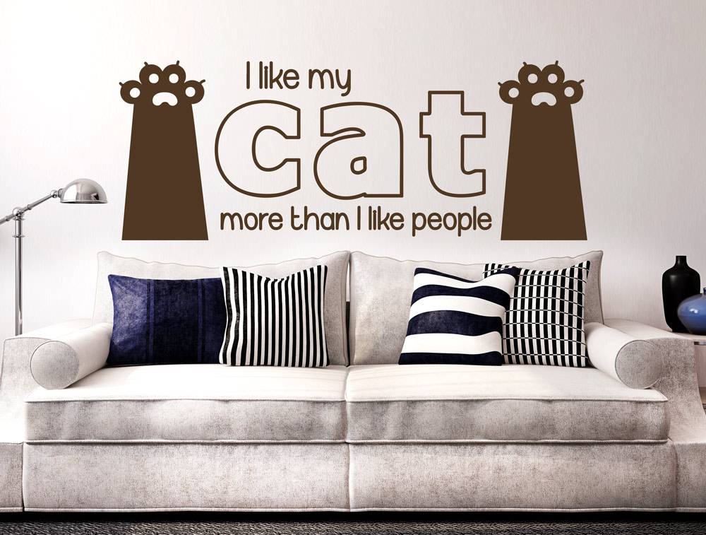 מדבקת קיר - אני אוהבת חתולים יותר מאנשים