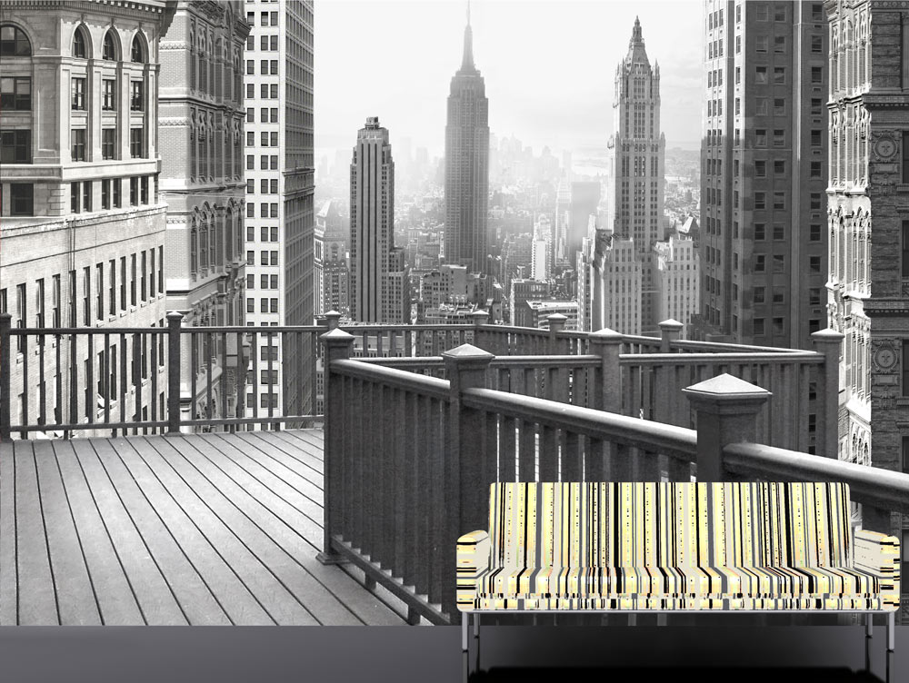 טפט - מרפסת עם נוף לניו יורק שחור לבן