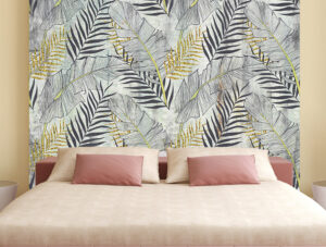 טפט - עלים מעוצבים אפור וזהב