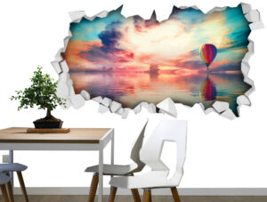 מדבקת קיר - כדור פורח מעל הים