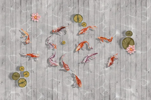 מדבקה לרצפה - בריכת דגים