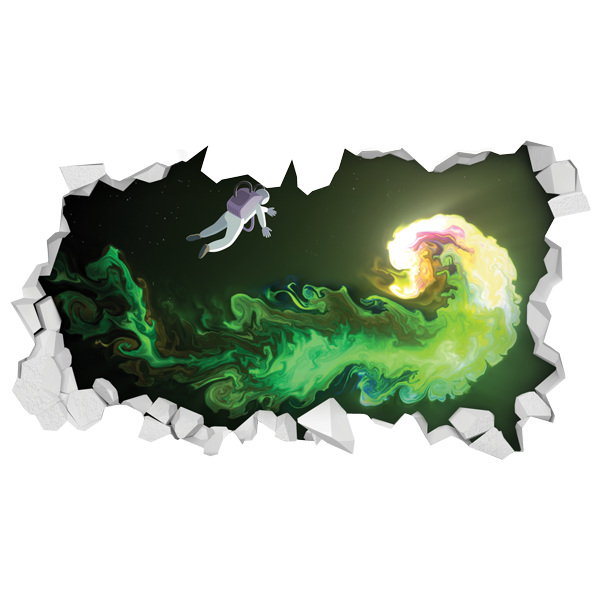 מדבקת קיר - חור בקיר אורות בחלל