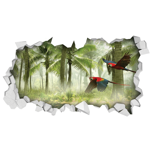 מדבקת קיר - תוכים ביער טרופי