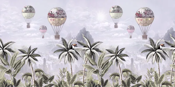 מדבקת טפט - כדורים פורחים בשמים סגולים