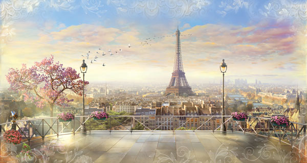מדבקת טפט | מרפסת עם נוף לפריז