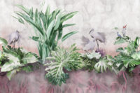 מדבקת טפט | ציפורים וצמחים מאויירים