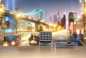 מדבקת טפט | עיר ואורות צבעוניים