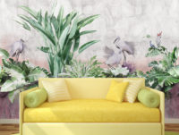 מדבקת טפט | ציפורים וצמחים מאויירים