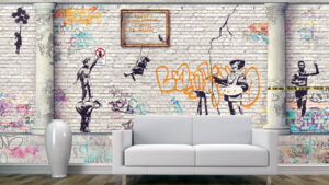 מדבקת טפט | קיר בריקים וגרפיטי צבעוני