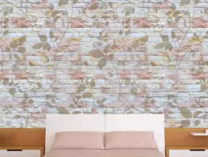 מדבקת טפט | קיר בריקים פרחים ועלים