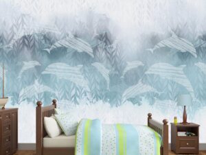 מדבקת טפט דולפינים מאויירים