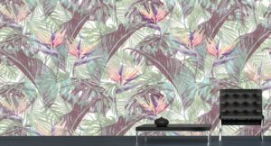 מדבקת טפט | פרחים כתומים ועלים ירוקים