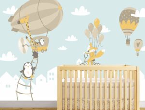 מדבקת טפט | חיות מתוקות בעננים