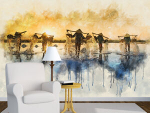 מדבקת טפט | צבעי מים - שדה אורז