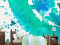 מדבקת טפט | צבעי מים בגווני ירוק וכחול
