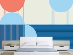 מדבקת טפט | עיגולים ופסים בגווני כחול