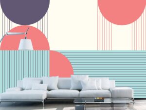 מדבקת טפט | פסים ועיגולים בגווני אדום וכחול