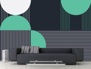 מדבקת טפט | עיגולים ופסים בגווני ירוק