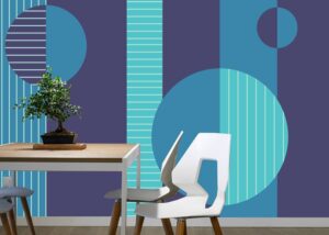 מדבקת טפט | פסים ועיגולים בגווני כחול